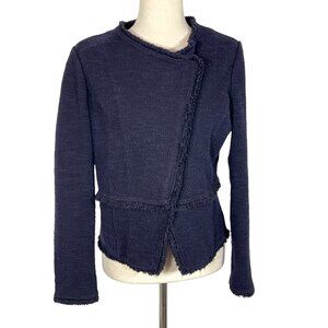 WHITE HOUSE BLACK MARKET Tweed Blazer Moto Style Full Zip in Navy Sz M EUC
